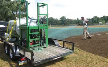 HSM HM-500-T hydroseeding a soccer field